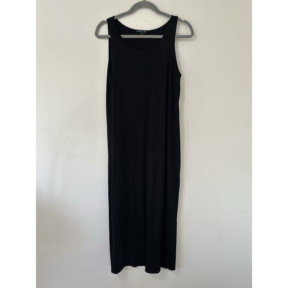 EILEEN FISHER $178 Solid Black Midi Viscose Stretch Tank Dress Size Medium - Picture 1 of 8